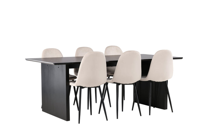 Venture Home Vail Dining Table - Black / Smoked Black MDF +Polar Dining Chair - Black legs / Beige Velvet _6