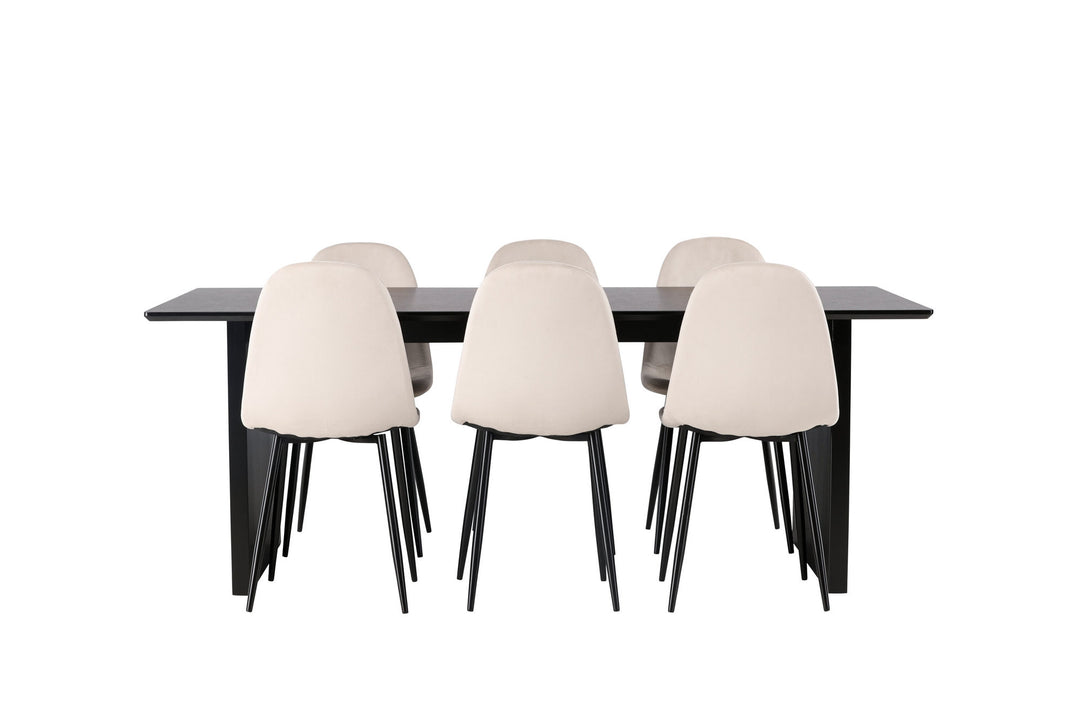 Venture Home Vail Dining Table - Black / Smoked Black MDF +Polar Dining Chair - Black legs / Beige Velvet _6