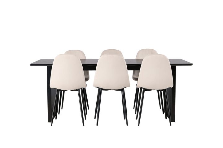 Venture Home Vail Dining Table - Black / Smoked Black MDF +Polar Dining Chair - Black legs / Beige Velvet _6