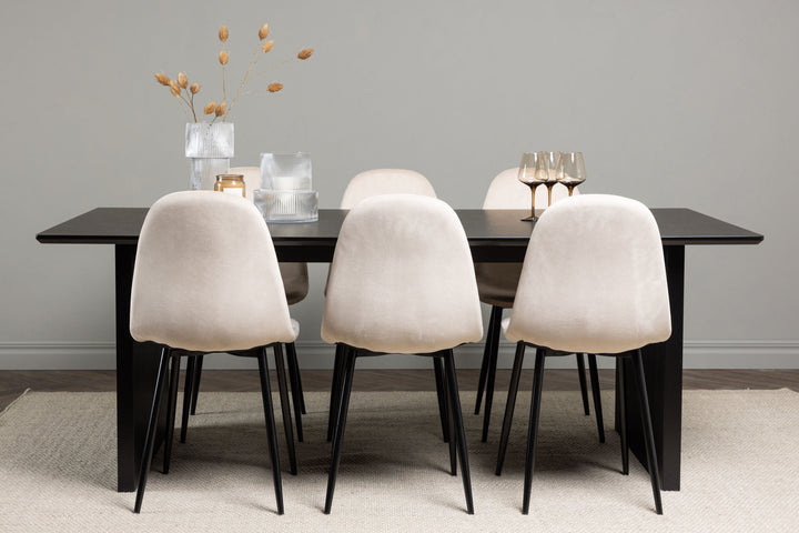 Venture Home Vail Dining Table - Black / Smoked Black MDF +Polar Dining Chair - Black legs / Beige Velvet _6