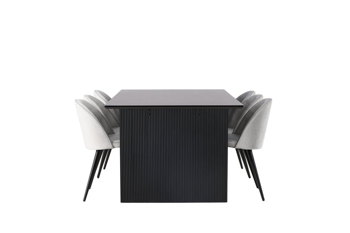 Venture Home Vail Dining Table - Black / Smoked Black MDF +Velvet Dining Chair - Light Grey / Black _6