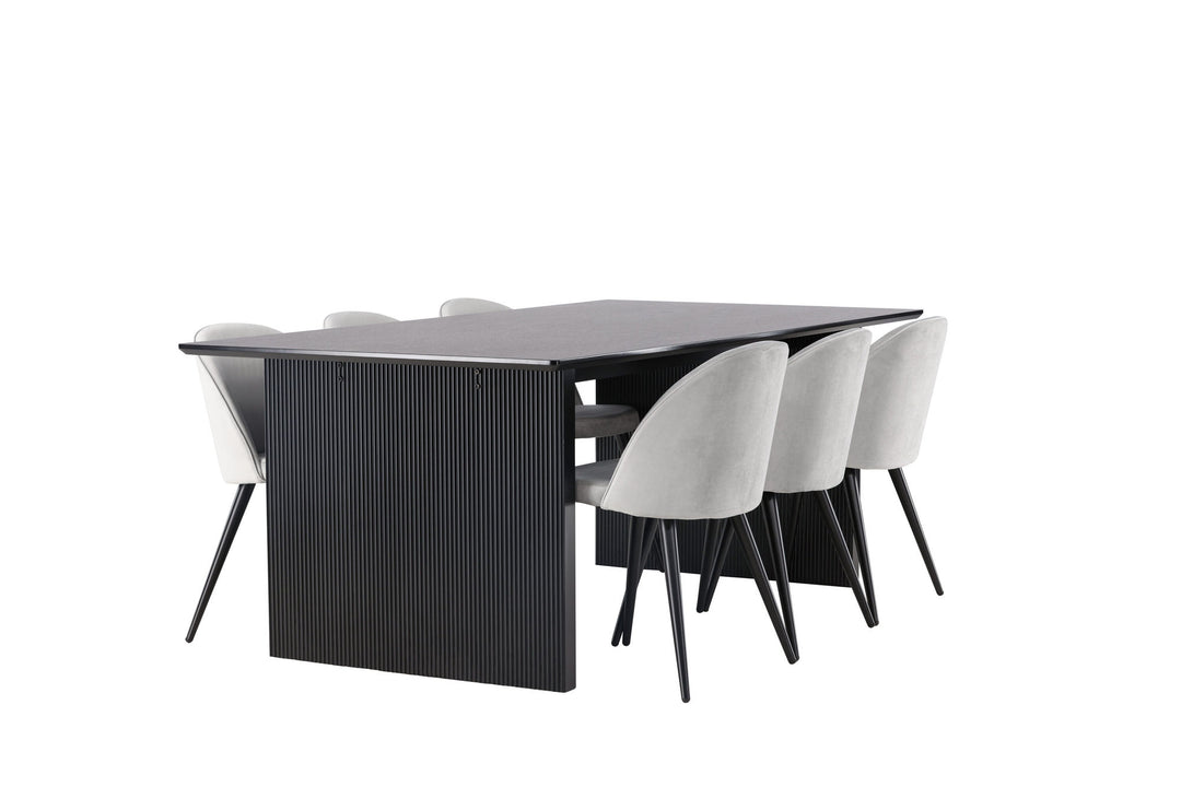 Venture Home Vail Dining Table - Black / Smoked Black MDF +Velvet Dining Chair - Light Grey / Black _6