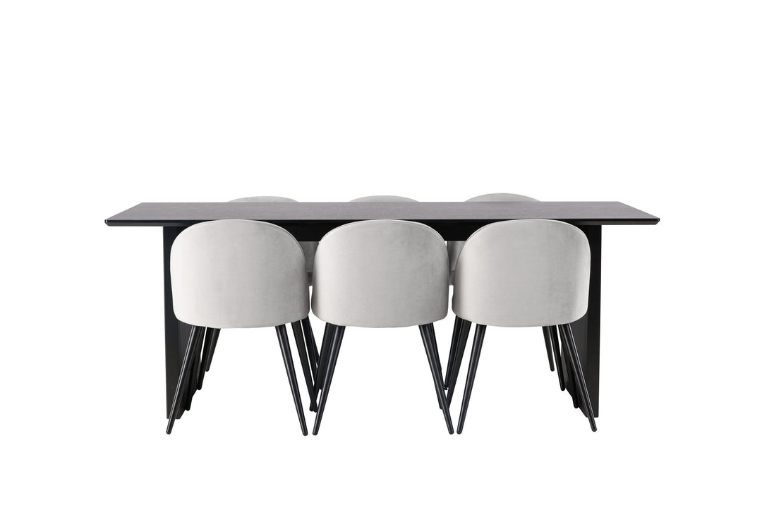 Venture Home Vail Dining Table - Black / Smoked Black MDF +Velvet Dining Chair - Light Grey / Black _6