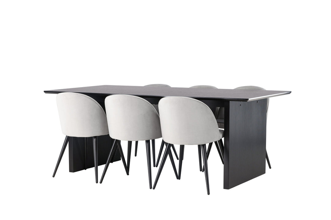 Venture Home Vail Dining Table - Black / Smoked Black MDF +Velvet Dining Chair - Light Grey / Black _6