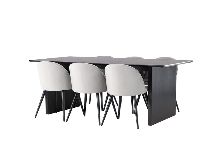 Venture Home Vail Dining Table - Black / Smoked Black MDF +Velvet Dining Chair - Light Grey / Black _6