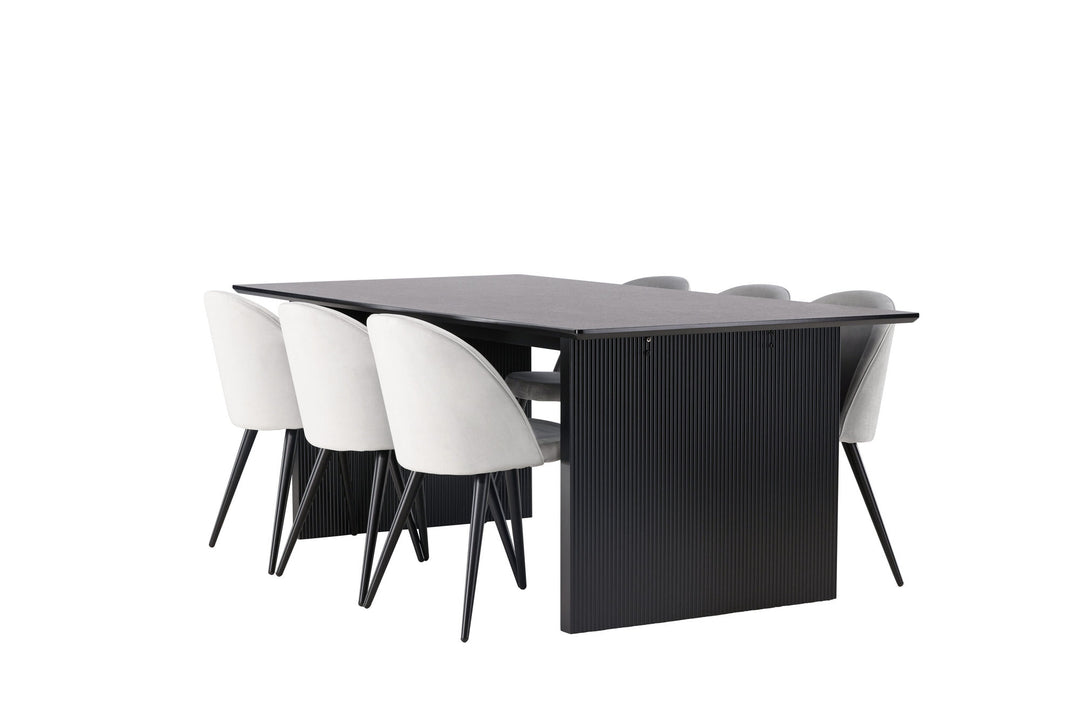 Venture Home Vail Dining Table - Black / Smoked Black MDF +Velvet Dining Chair - Light Grey / Black _6