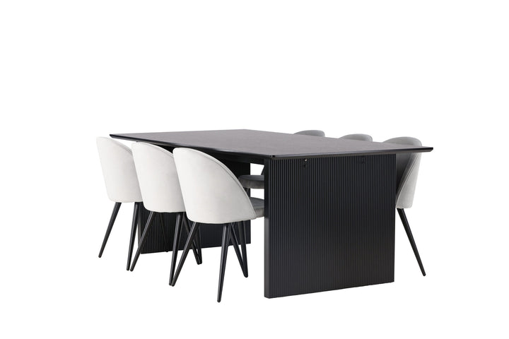 Venture Home Vail Dining Table - Black / Smoked Black MDF +Velvet Dining Chair - Light Grey / Black _6