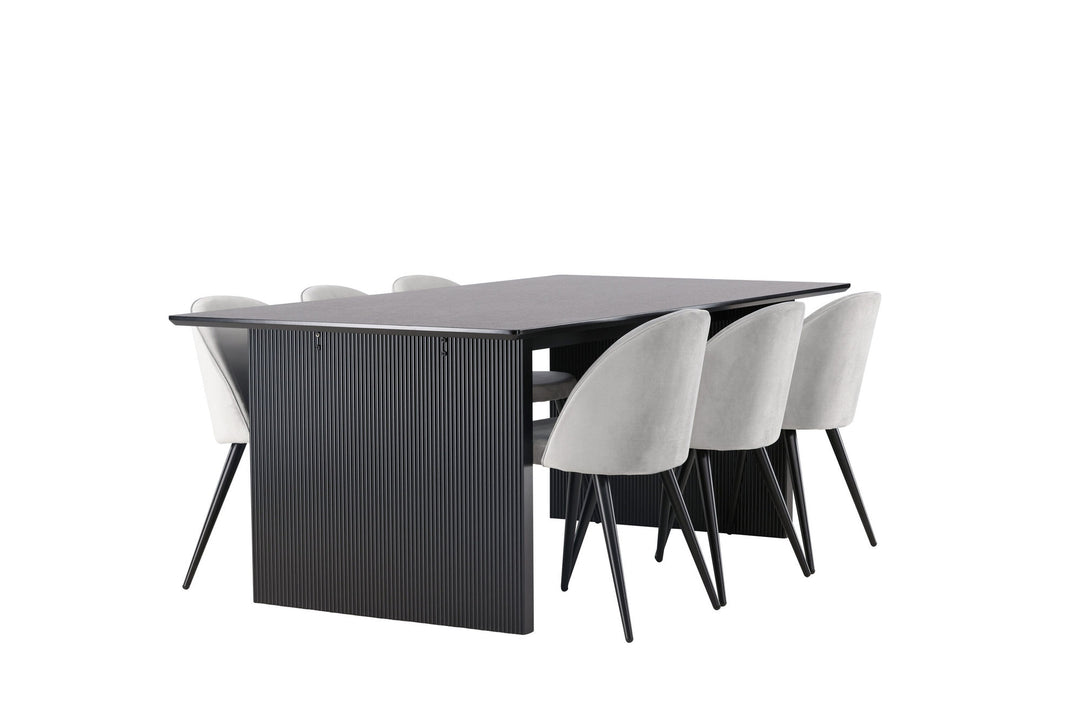 Venture Home Vail Dining Table - Black / Smoked Black MDF +Velvet Dining Chair - Light Grey / Black _6
