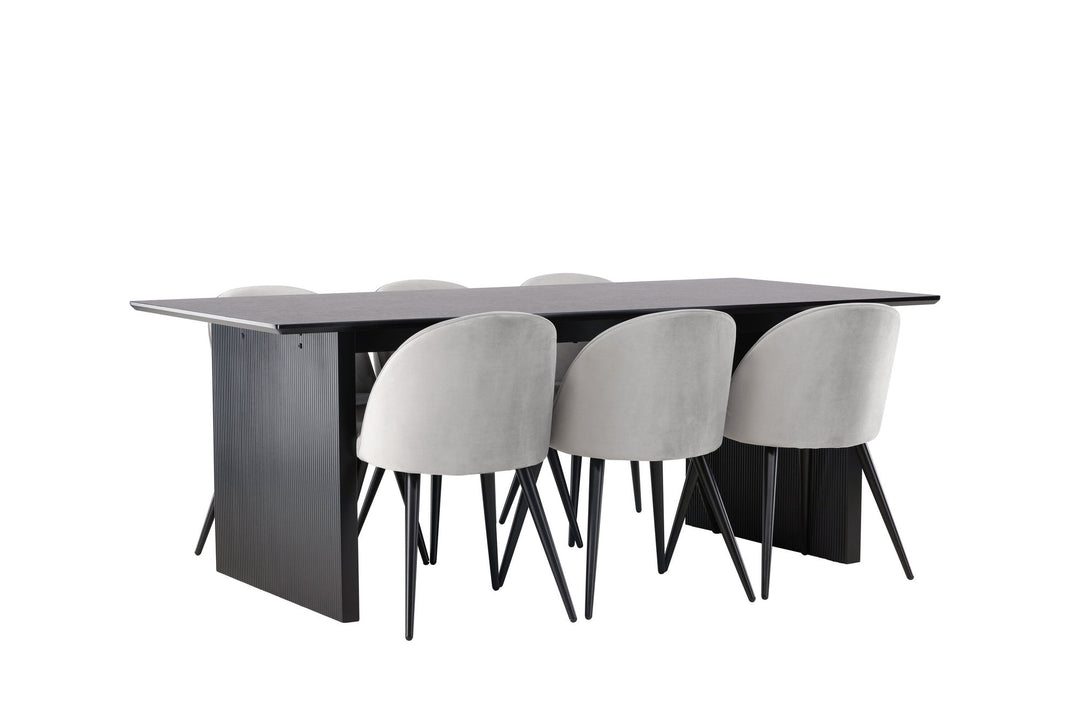 Venture Home Vail Dining Table - Black / Smoked Black MDF +Velvet Dining Chair - Light Grey / Black _6