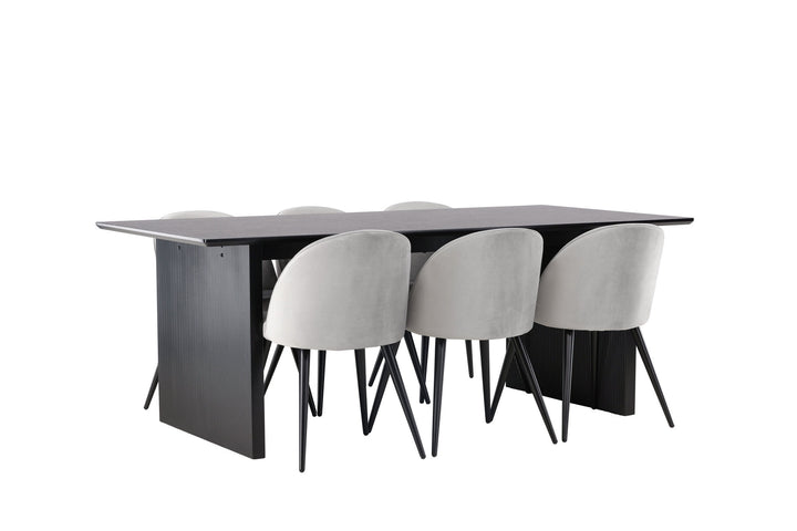 Venture Home Vail Dining Table - Black / Smoked Black MDF +Velvet Dining Chair - Light Grey / Black _6