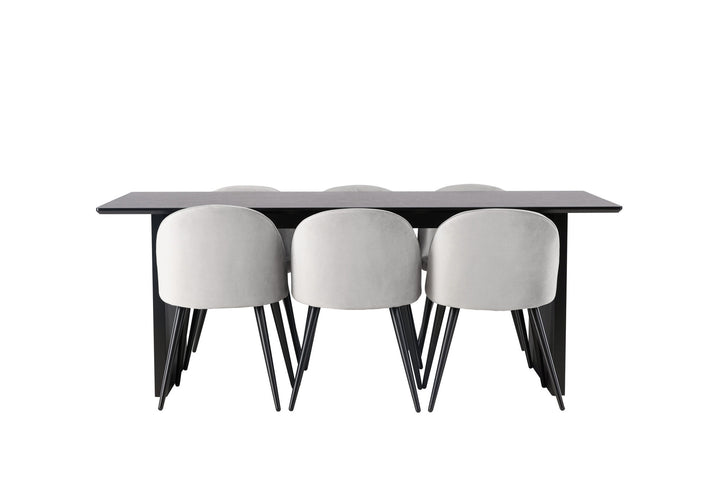 Venture Home Vail Dining Table - Black / Smoked Black MDF +Velvet Dining Chair - Light Grey / Black _6