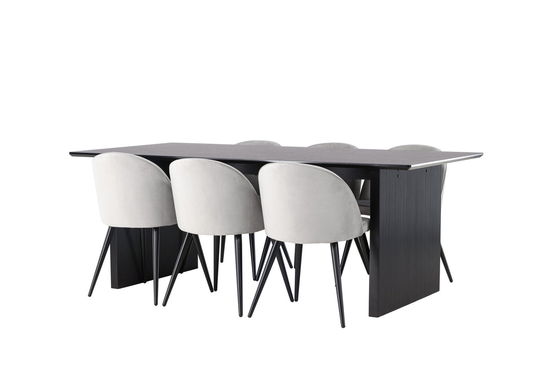 Venture Home Vail Dining Table - Black / Smoked Black MDF +Velvet Dining Chair - Light Grey / Black _6