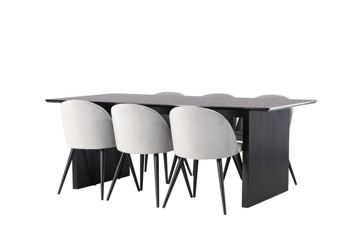 Venture Home Vail Dining Table - Black / Smoked Black MDF +Velvet Dining Chair - Light Grey / Black _6