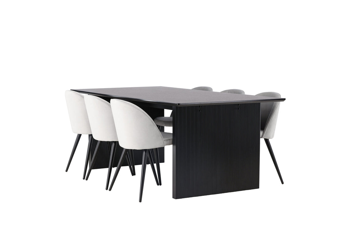 Venture Home Vail Dining Table - Black / Smoked Black MDF +Velvet Dining Chair - Light Grey / Black _6