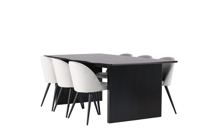 Venture Home Vail Dining Table - Black / Smoked Black MDF +Velvet Dining Chair - Light Grey / Black _6