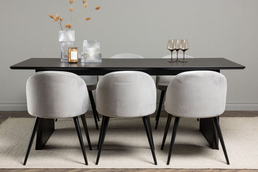 Venture Home Vail Dining Table - Black / Smoked Black MDF +Velvet Dining Chair - Light Grey / Black _6
