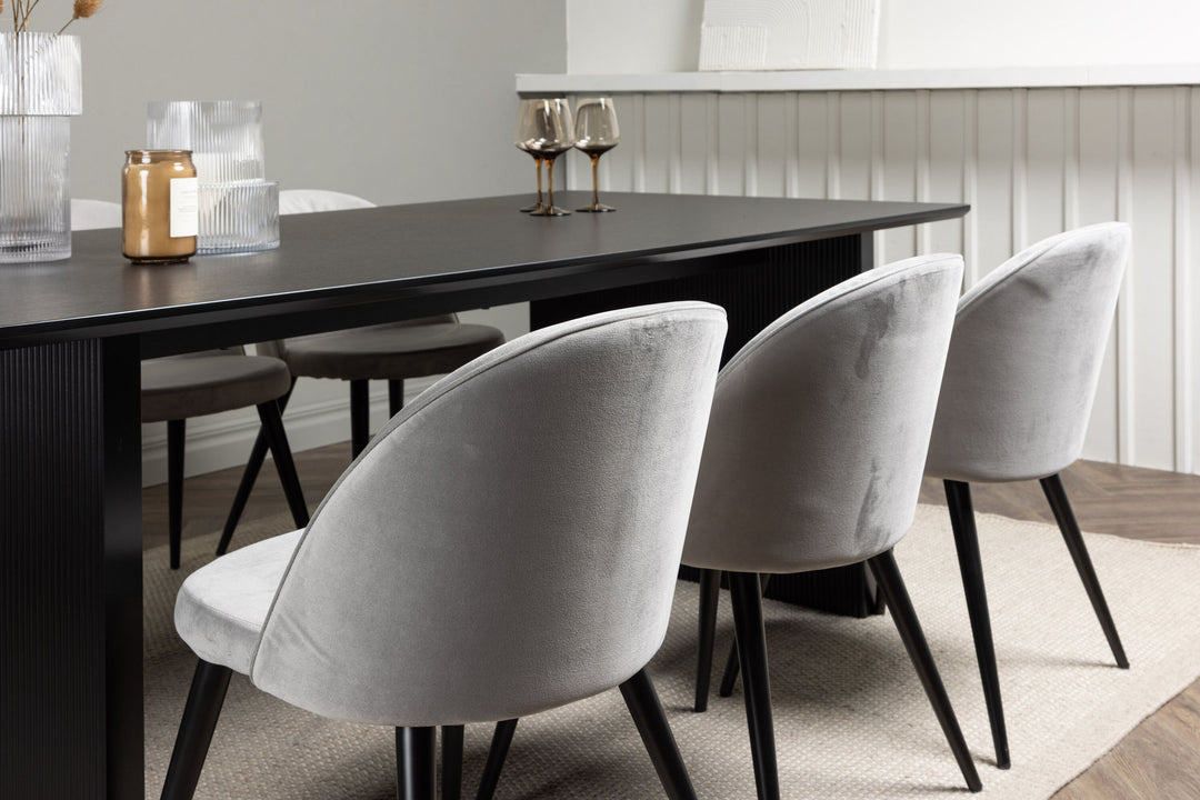 Venture Home Vail Dining Table - Black / Smoked Black MDF +Velvet Dining Chair - Light Grey / Black _6