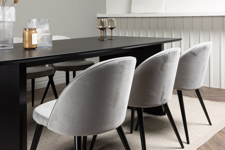 Venture Home Vail Dining Table - Black / Smoked Black MDF +Velvet Dining Chair - Light Grey / Black _6