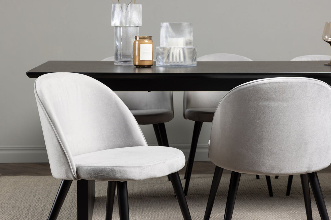 Venture Home Vail Dining Table - Black / Smoked Black MDF +Velvet Dining Chair - Light Grey / Black _6