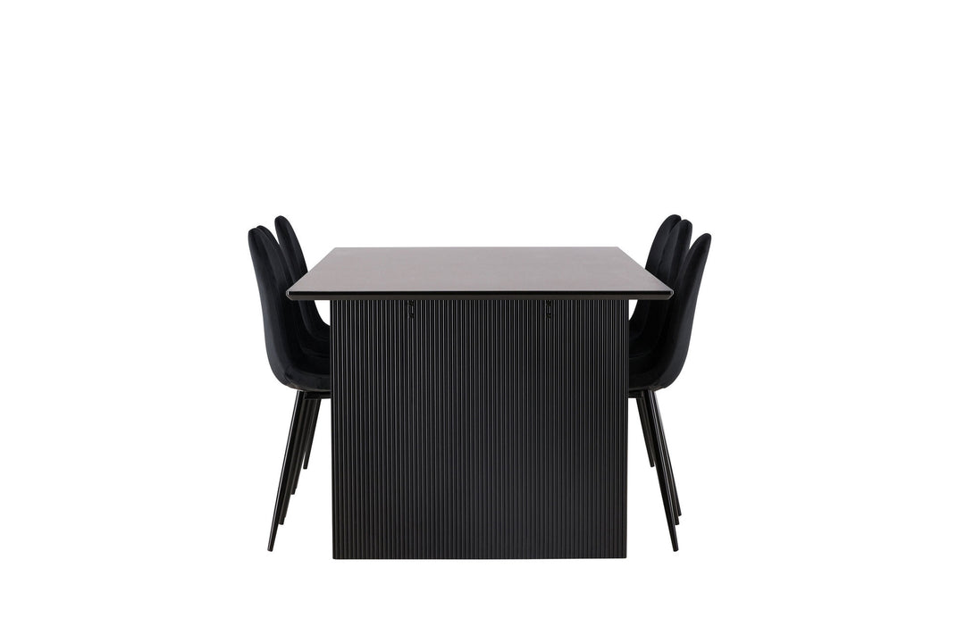 Venture Home Vail Dining Table - Black / Smoked Black MDF +Polar Dining Chair - Black legs / Black Velvet _6