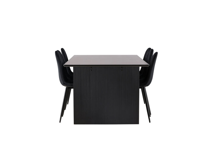 Venture Home Vail Dining Table - Black / Smoked Black MDF +Polar Dining Chair - Black legs / Black Velvet _6