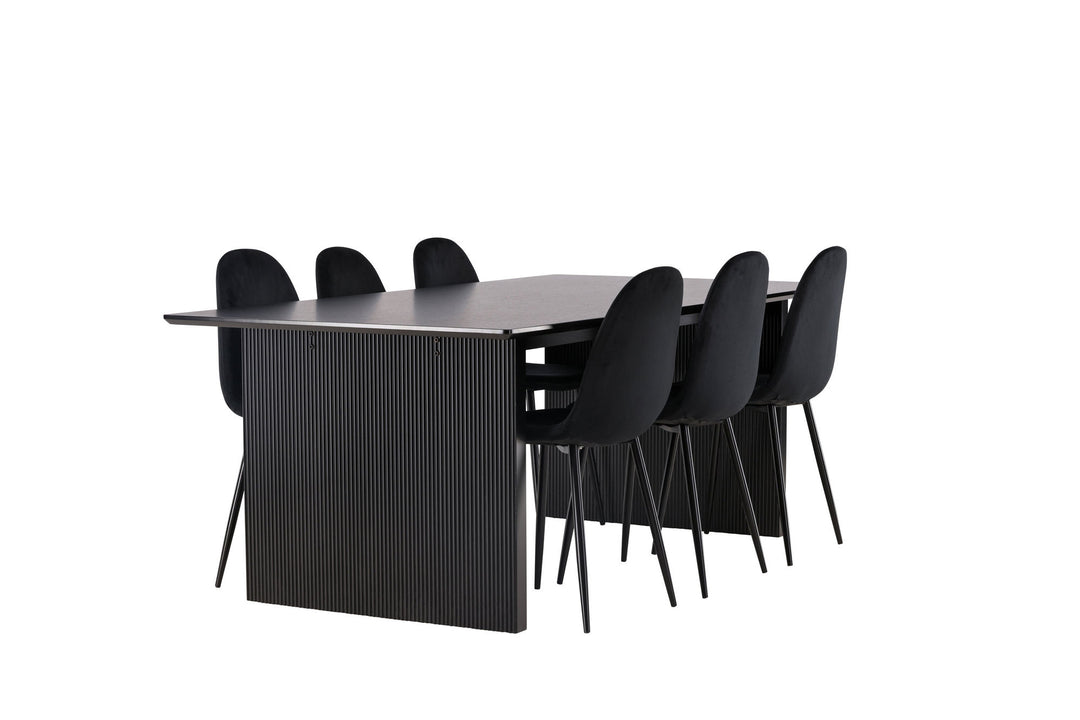 Venture Home Vail Dining Table - Black / Smoked Black MDF +Polar Dining Chair - Black legs / Black Velvet _6