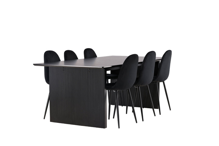 Venture Home Vail Dining Table - Black / Smoked Black MDF +Polar Dining Chair - Black legs / Black Velvet _6
