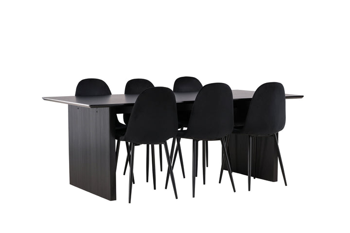 Venture Home Vail Dining Table - Black / Smoked Black MDF +Polar Dining Chair - Black legs / Black Velvet _6