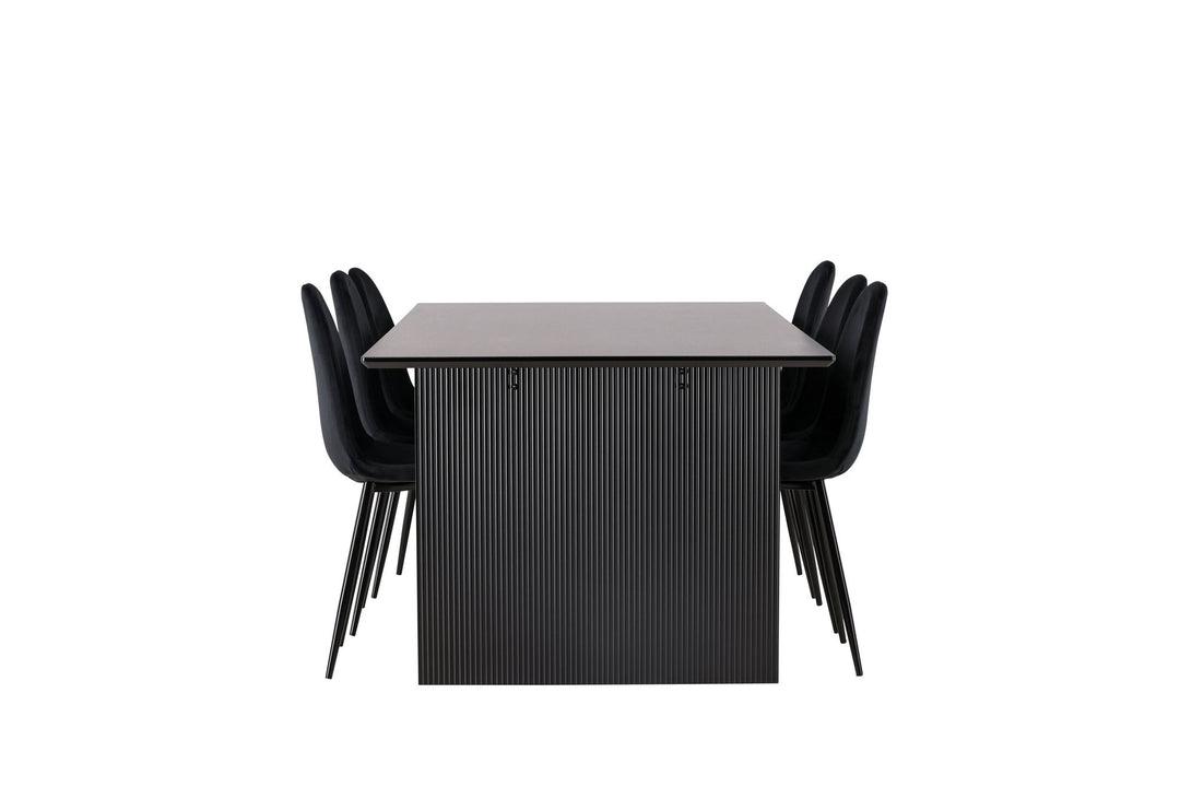 Venture Home Vail Dining Table - Black / Smoked Black MDF +Polar Dining Chair - Black legs / Black Velvet _6