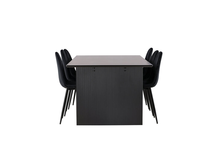 Venture Home Vail Dining Table - Black / Smoked Black MDF +Polar Dining Chair - Black legs / Black Velvet _6