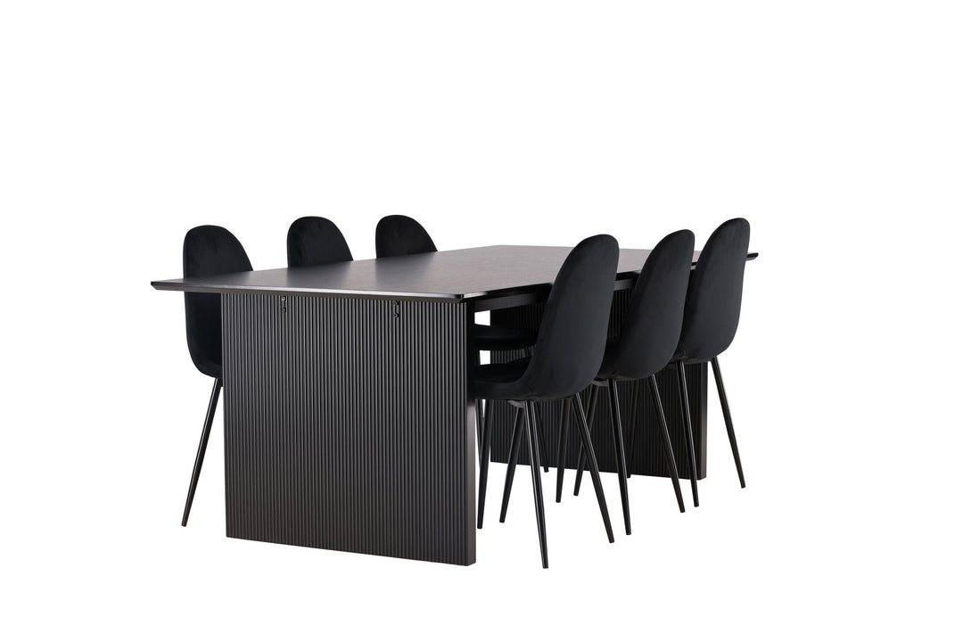 Venture Home Vail Dining Table - Black / Smoked Black MDF +Polar Dining Chair - Black legs / Black Velvet _6