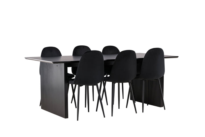 Venture Home Vail Dining Table - Black / Smoked Black MDF +Polar Dining Chair - Black legs / Black Velvet _6