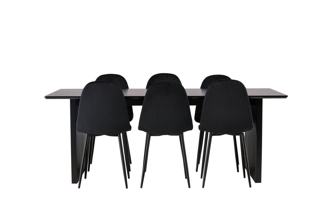 Venture Home Vail Dining Table - Black / Smoked Black MDF +Polar Dining Chair - Black legs / Black Velvet _6