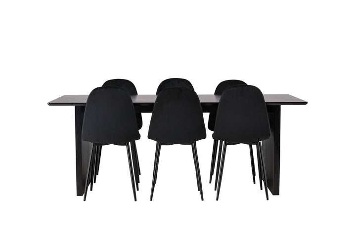 Venture Home Vail Dining Table - Black / Smoked Black MDF +Polar Dining Chair - Black legs / Black Velvet _6