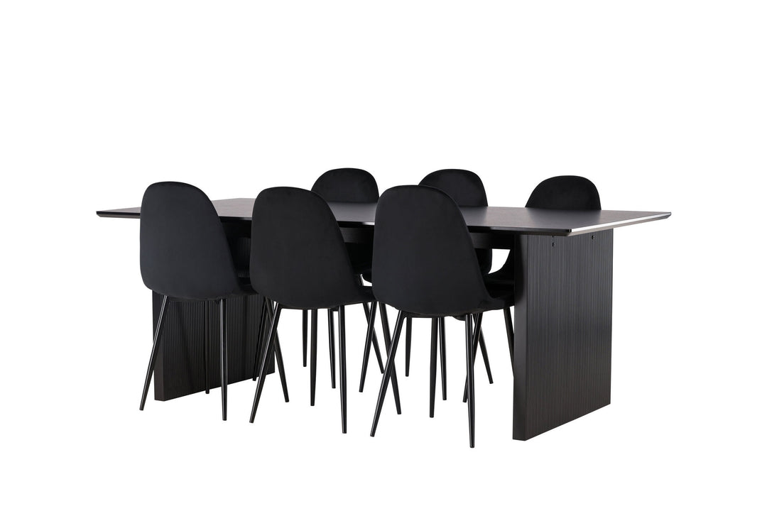 Venture Home Vail Dining Table - Black / Smoked Black MDF +Polar Dining Chair - Black legs / Black Velvet _6