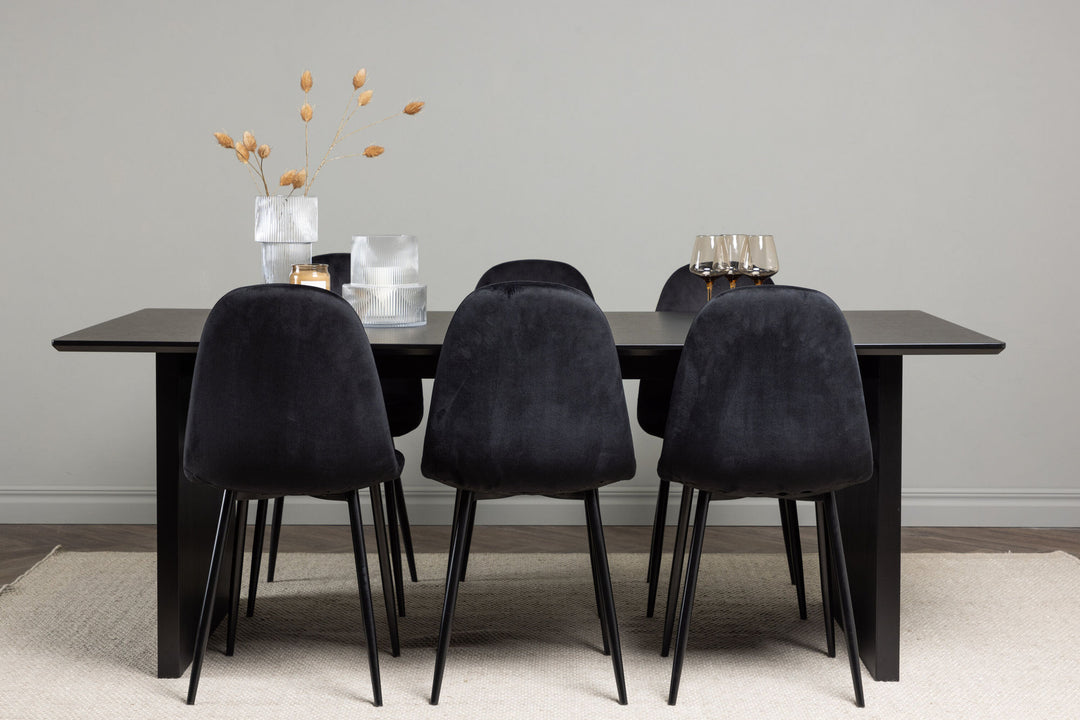 Venture Home Vail Dining Table - Black / Smoked Black MDF +Polar Dining Chair - Black legs / Black Velvet _6