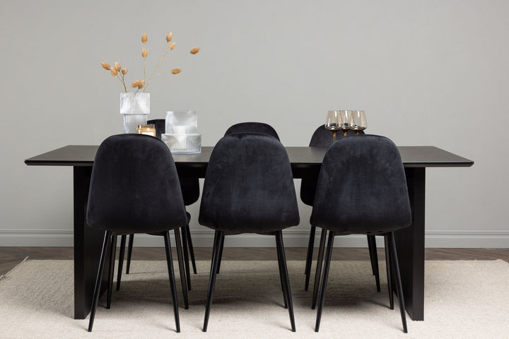 Venture Home Vail Dining Table - Black / Smoked Black MDF +Polar Dining Chair - Black legs / Black Velvet _6