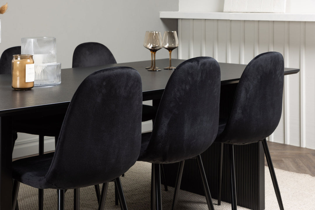 Venture Home Vail Dining Table - Black / Smoked Black MDF +Polar Dining Chair - Black legs / Black Velvet _6