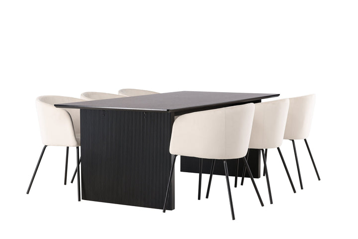 Venture Home Vail Dining Table - Black / Smoked Black MDF +Berit Chair - Black / Beige Velvet _6