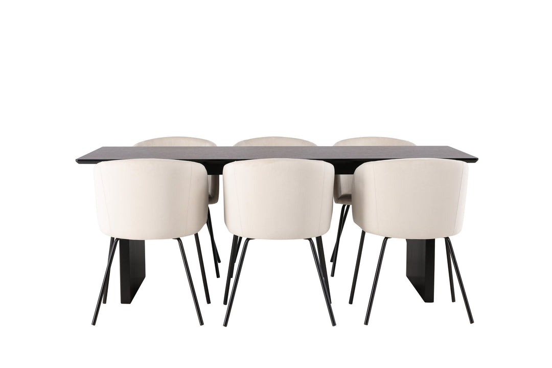 Venture Home Vail Dining Table - Black / Smoked Black MDF +Berit Chair - Black / Beige Velvet _6