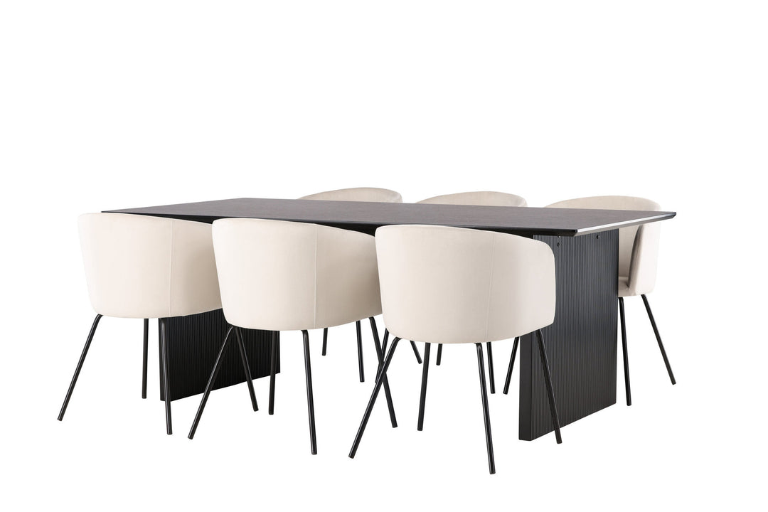Venture Home Vail Dining Table - Black / Smoked Black MDF +Berit Chair - Black / Beige Velvet _6