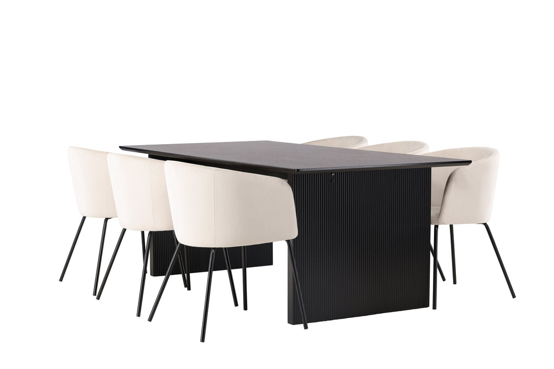 Venture Home Vail Dining Table - Black / Smoked Black MDF +Berit Chair - Black / Beige Velvet _6