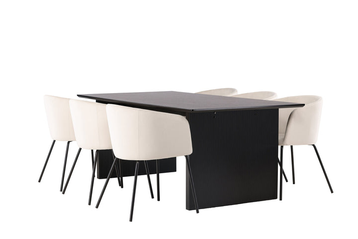 Venture Home Vail Dining Table - Black / Smoked Black MDF +Berit Chair - Black / Beige Velvet _6