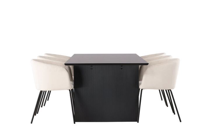 Venture Home Vail Dining Table - Black / Smoked Black MDF +Berit Chair - Black / Beige Velvet _6