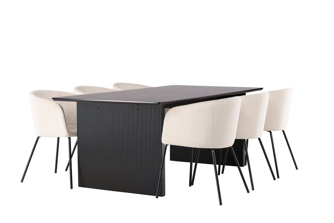 Venture Home Vail Dining Table - Black / Smoked Black MDF +Berit Chair - Black / Beige Velvet _6