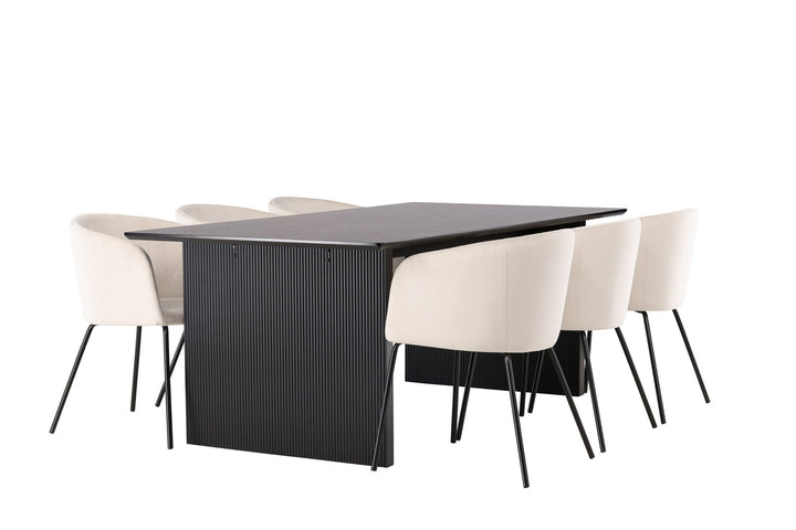 Venture Home Vail Dining Table - Black / Smoked Black MDF +Berit Chair - Black / Beige Velvet _6