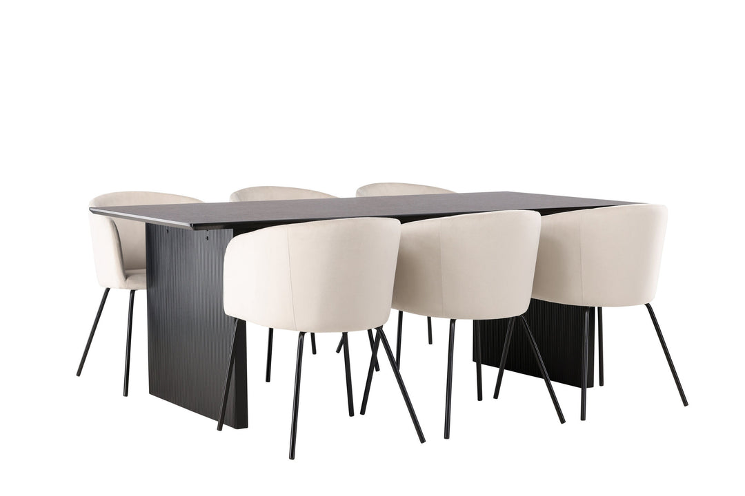 Venture Home Vail Dining Table - Black / Smoked Black MDF +Berit Chair - Black / Beige Velvet _6