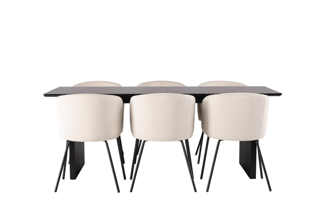 Venture Home Vail Dining Table - Black / Smoked Black MDF +Berit Chair - Black / Beige Velvet _6