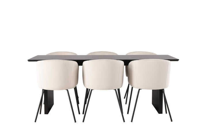 Venture Home Vail Dining Table - Black / Smoked Black MDF +Berit Chair - Black / Beige Velvet _6