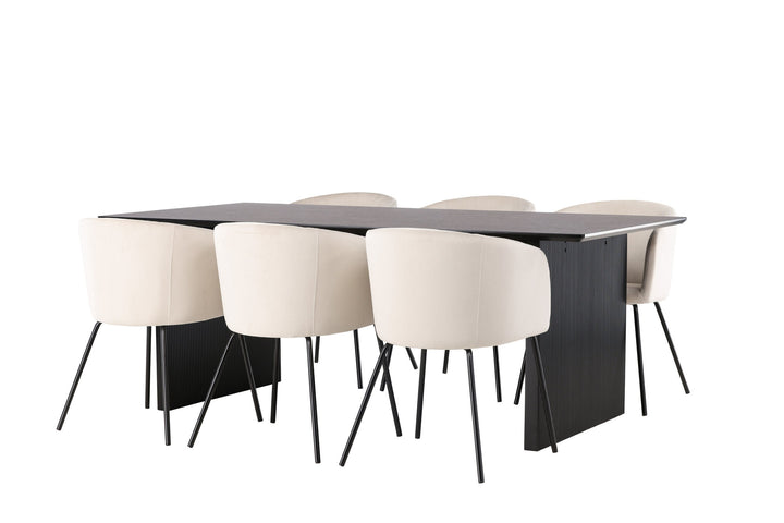 Venture Home Vail Dining Table - Black / Smoked Black MDF +Berit Chair - Black / Beige Velvet _6